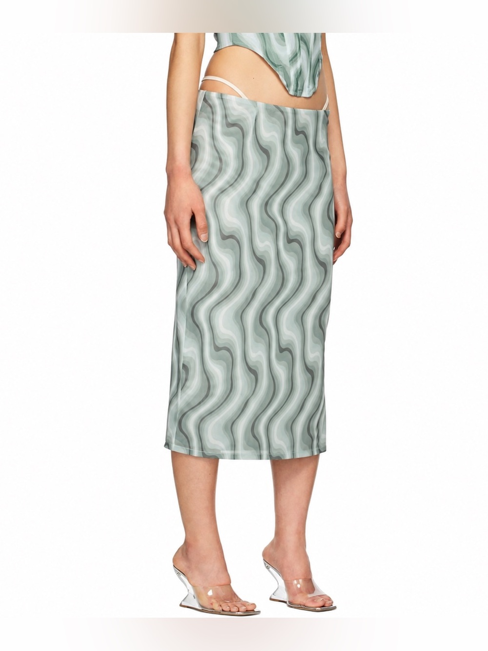 REFORMATION Green and White Midi Skirt
